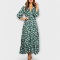 Frauen Blumenmuster Maxi Kleid – Grün