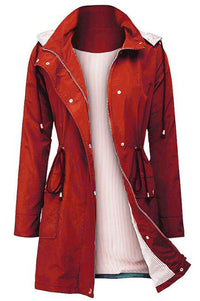 Vythelora | Wasserdichte gestreifte Windbreaker-Regenjacke mit Kapuze – Rot