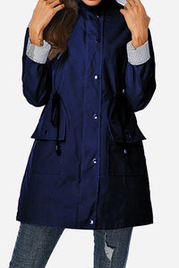 Vythelora | Wasserdichte gestreifte Windbreaker-Regenjacke mit Kapuze – Dunkelblau