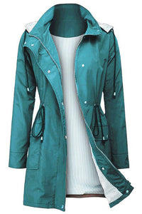 Vythelora | Wasserdichte gestreifte Windbreaker-Regenjacke mit Kapuze – Türkis