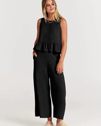 Damen Lässig Leichte Zweiteiliges Set | Hose und Oberteil – Schwarz