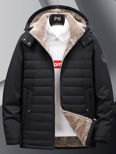 Teun | Warme Herren-Fleecejacke mit Kapuze & Reißverschlusstaschen, Winddicht für Herbst & Winter
