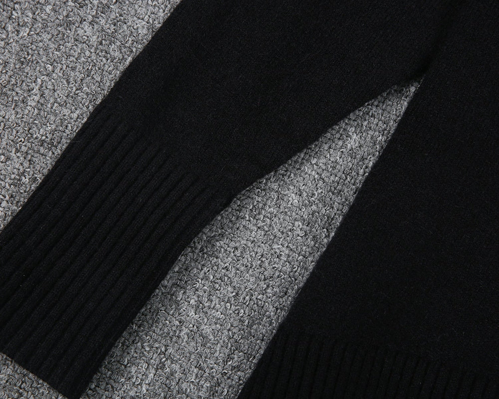 Komina | Schwarzer Einfarbiger Langärmeliger Pullover mit Hohem Ausschnitt