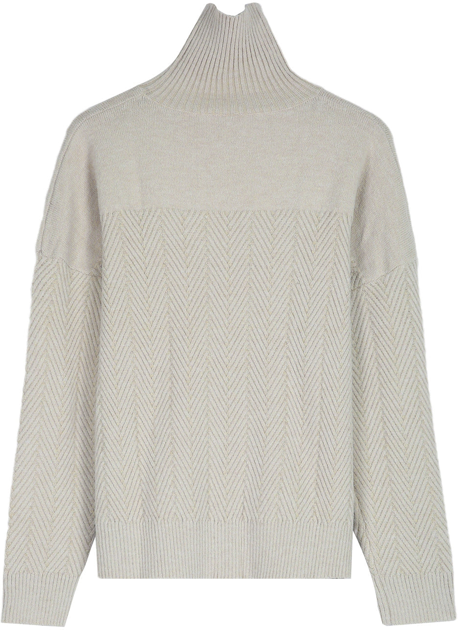 Korivis | Langärmeliger Chevron-Pullover mit Hohem Ausschnitt