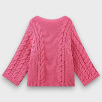 Knita – Grobstrickpullover mit Zopfmuster – Rosa