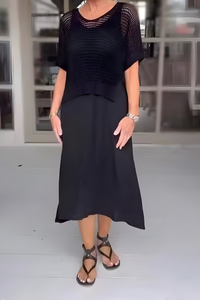 Mila | Feminines Damen-Sommerkleid mit Strick – Schwarz