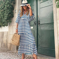 Damen Boho Blumen Bedrucktes Ibiza Kleid | Maxi – Blau