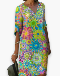 Damen Elegantes Floral Kleid | Midi – Grün