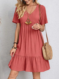 Sophie Casual Kleid | Stilvolles Sommer-V-Ausschnitt-Minikleid – Rot