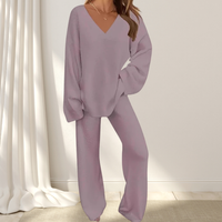Roselane™ - Damen-Set mit Pullover mit V-Ausschnitt und Langer Hose – Hellviolett