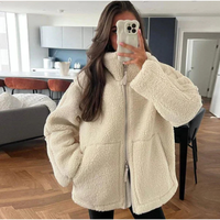 Teddy Damen Winterjacke Mit Reißverschluss | Kuschelige Übergangsjacke – Beige