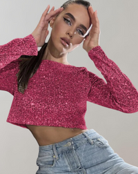 Heidi-Mode | Damen Glitzerpailletten-Crop-Top – Rot