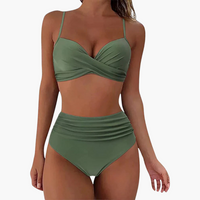 Zweiteiliges Bikini-Set - Damen Bademode mit Blumenprint & Bund – Grün