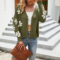 Bersha Floral Sommerweste | Casual Floral gestrickt Damen Weste mit Knöpfen – Grün