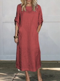 Damaris | Damen Elegantes Kleid mit Taschen – Rot