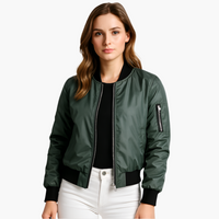 Damen Bomberjacke mit Frontreißverschluss und Ärmeltasche – Grün
