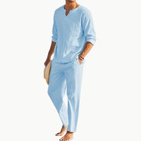 Zweiteiler für Herren - Luftiges Sommer-Set mit Hemd und Hose – Blau