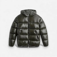Unisex Pufferjacke in mittellanger Passform mit integrierter Kapuze – Grün