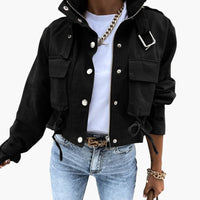 Cropped Übergangsjacke mit Taschen für Damen – Schwarz