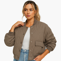 Damen Bomberjacke mit geripptem Saum und Seitentaschen – Grau