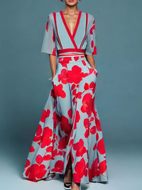 Laure | Elegantes Blumen-Klappkleid – Rot