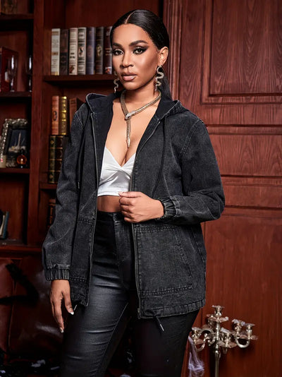 Keytaela | Elegante Denim-Jacke mit Kapuze und Reißverschluss