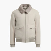 Herren-Bomber jacke mit Reißverschluss und Fleecekragen – Beige