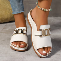 Melanie | Damen Sandalen Slip-On Schnalle Flach Komfort Sommer Alltag – Weiß