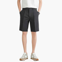 Herren Sommer Shorts mit Bundfalten Reißverschluss und Slim Fit – Dunkelgrau