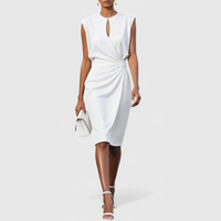 Karla | Damen Midikleid Ärmellos Gerafft Elegant Feminin Business – Weiß