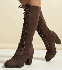 Asmita – Schnürstiefel Aus Wildleder Mit Hohem Absatz – Braun