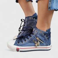 Michaela | Damen Denim Sneaker High-Top Modern Urban Casual Trend – Marine