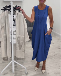 Katharina | Ärmelloses Patchwork-Kleid – Blau