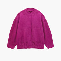 Damen Oversized Jacke mit offenem Frontdesign und aufgesetzten Taschen – Lila