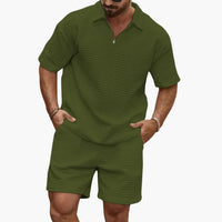 Herren Zweiteiler Set mit Steppstruktur und Halbzipp – Grau
