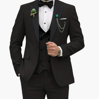 Herren Anzug dreiteilig mit Slim Fit und Kontrastrevers – Schwarz