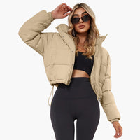 Damenkurze Jacke mit Kapuze und Reißverschluss – Khaki