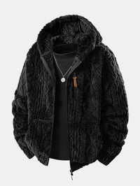 Alonzo – Geometrischer Jacquard Teddy Kapuzenpullover – Schwarz