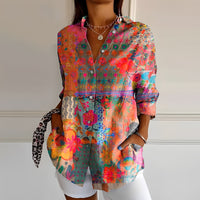 Anna - Trendige Bluse mit Print – Rot Orange