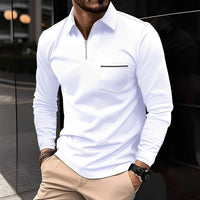 Florent - Herren-Langarm-Polo mit Zipper – Weiß