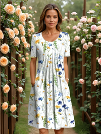 MARGA | ELEGANTES KLEID MIT BAUCHABDECKUNG – Gelb Floral