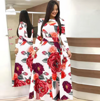 Heidi-Mode | Langarm-Maxi-Kleid mit Floralem Druck – Rot