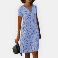 Carol™ Entspanntes V-Ausschnitt Kleid – Blau