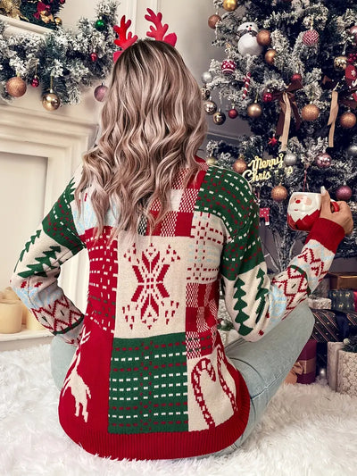 Keydria | Eleganter Damen Weihnachtsmuster Drop Shoulder Pullover