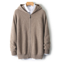Strickjacke mit Kapuze Reißverschluss – Camel