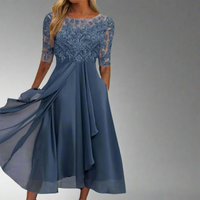 Gundrada | Elegantes Midi Kleid mit Spitzenärmeln – Blau