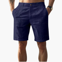 Herren Leinen Shorts mit Reißverschluss und Seitentaschen – Dunkelblau