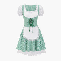 Schulterfreies Karo Dirndl kleid für Damen - Oktoberfest 2025 – Grün