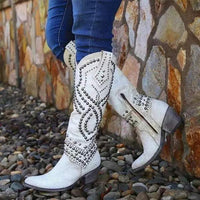 Damen Kniehohe Cowboystiefel | Elegante – Weiß