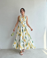 Halsey - Blumenmuster Maxikleid mit Neckholder – Gelb